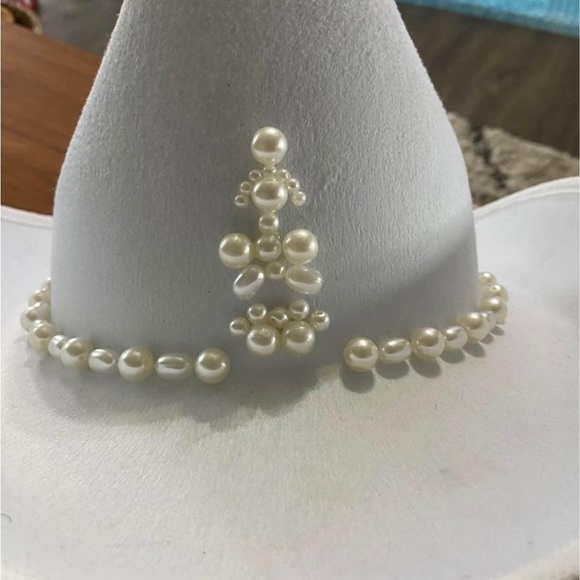 Bride Cowboy Hat Pearls Rhinestone With Veil - Picture 2 of 9